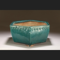 広東緑釉鋲打獅子環六角