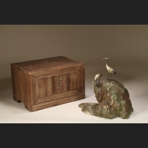 鋳銅岩上鶴亀置物