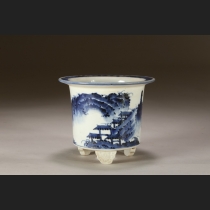 伊万里焼染付山水図丸