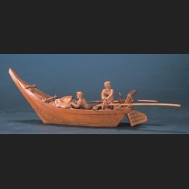 木彫 漁船 黄楊木材 箱付